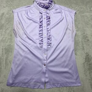 Vintage Gabrielle Lavender Ruffle Blouse Sleeveless Purple‎ 70s Large 100 Poly